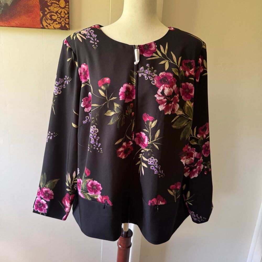 Susan Graver Dressy Trendy Floral Print Zip Front Jacket 20W Plus Size Preppy